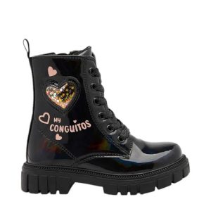 Παιδικά μποτάκια, Conguitos, Boots Charol Heart, Black, Famous Kids
