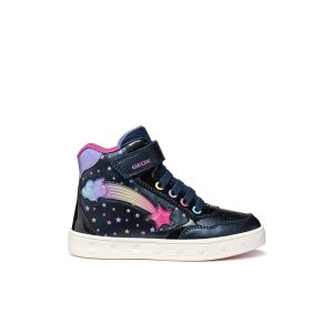 Παιδικά sneakers με φωτάκια, Geox, J Skylin Girl B, Navy Multicolor, Famous Kids