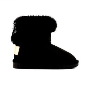 Παιδικά μποτάκια με γούνα, Osito by Conguitos, Australian Boots Strass Bow, Black, Famous Kids 1