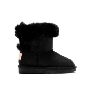 Παιδικά μποτάκια με γούνα, Osito by Conguitos, Australian Boots Strass Bow, Black, Famous Kids